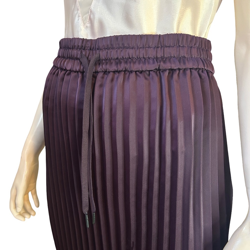 DKNY Knife Pleated Pencil Skirt High Leg Slit Burgundy Elastic Waist - Picture 8 of 14